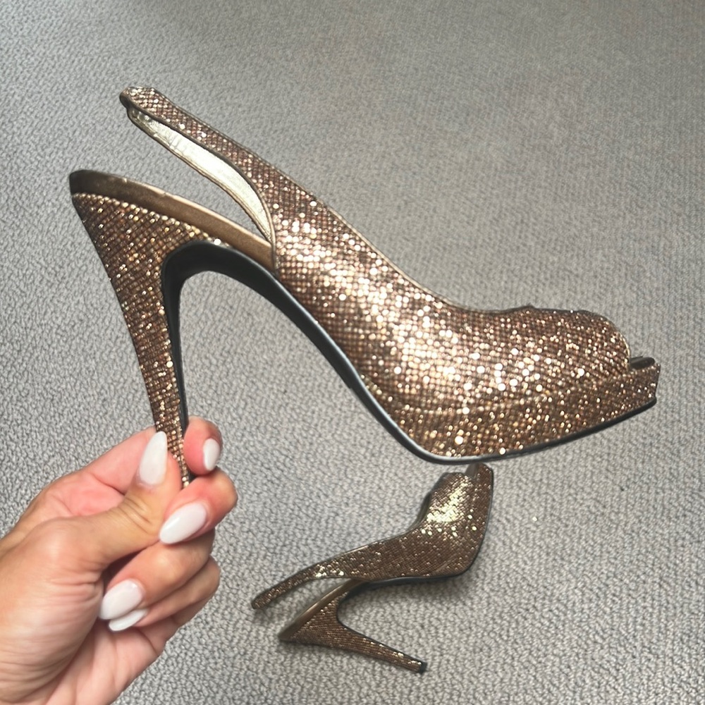 Bronze Gold Sparkly Slingback Heels